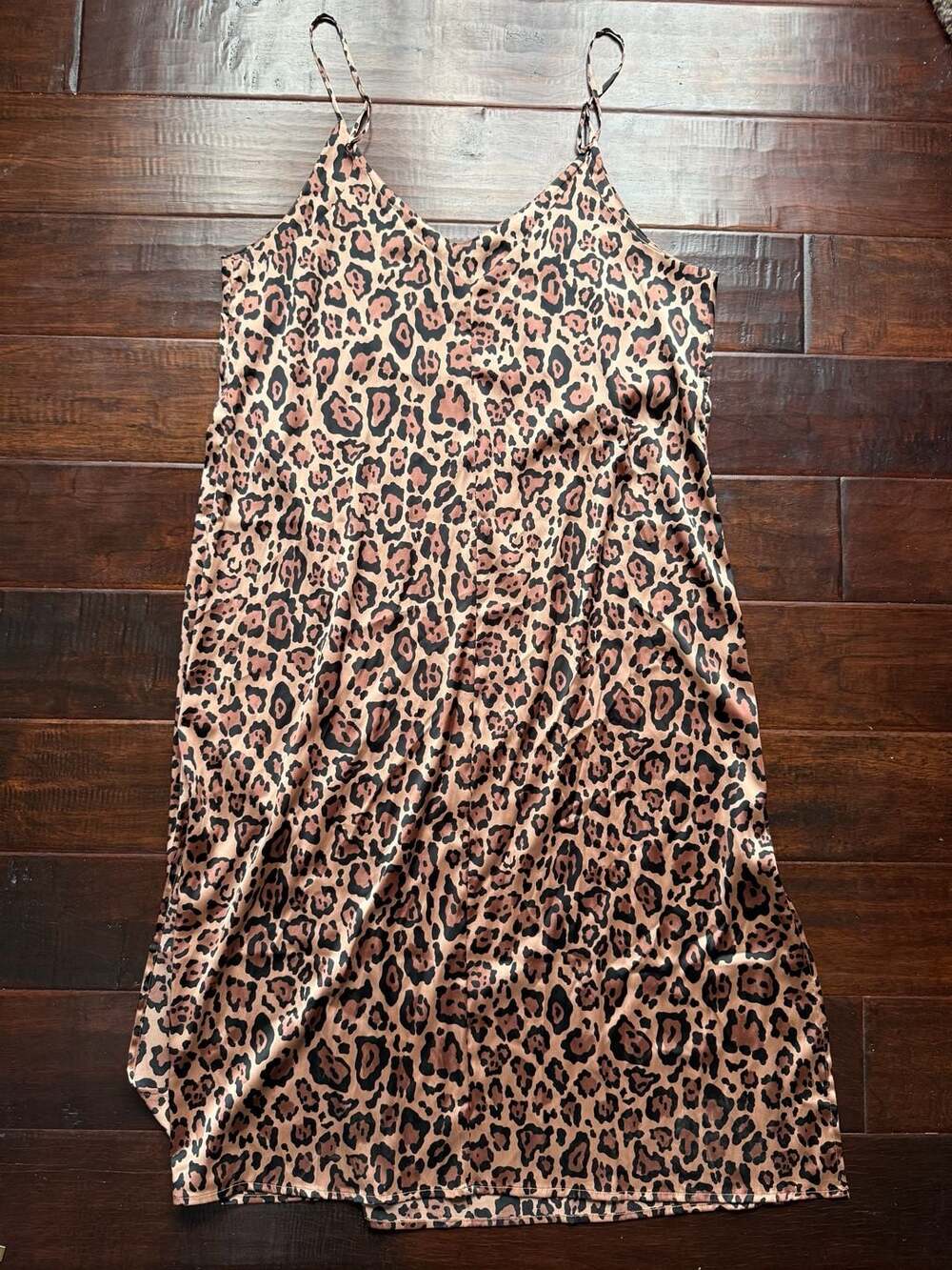 The Drop Ana Leopard Print Slip Dress, Size XXL